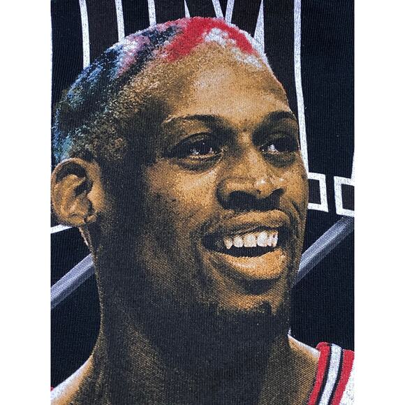 Dennis Rodman t shirt mens Large black Big Print Chicago Bulls NBA - Picture 7 of 8